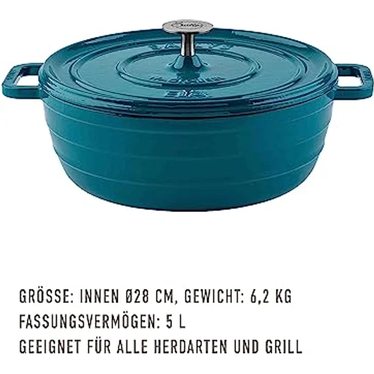 Sallys 'Ela' Deluxe Gusseisentopf - Robustes Kochjuwel für Perfektes Garen (Petrol) – Bild 2