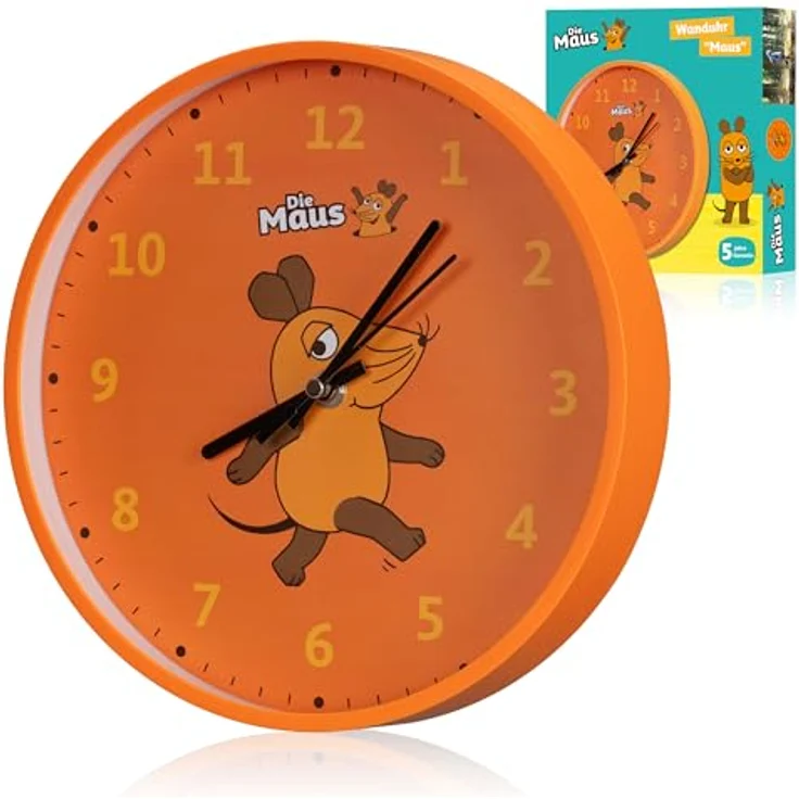 Die Maus Kinder-Wanduhr, 25 cm mit leisem Quarzuhrwerk und tollem Motiv aus „Die Sendung mit der Maus“ – Bild 1