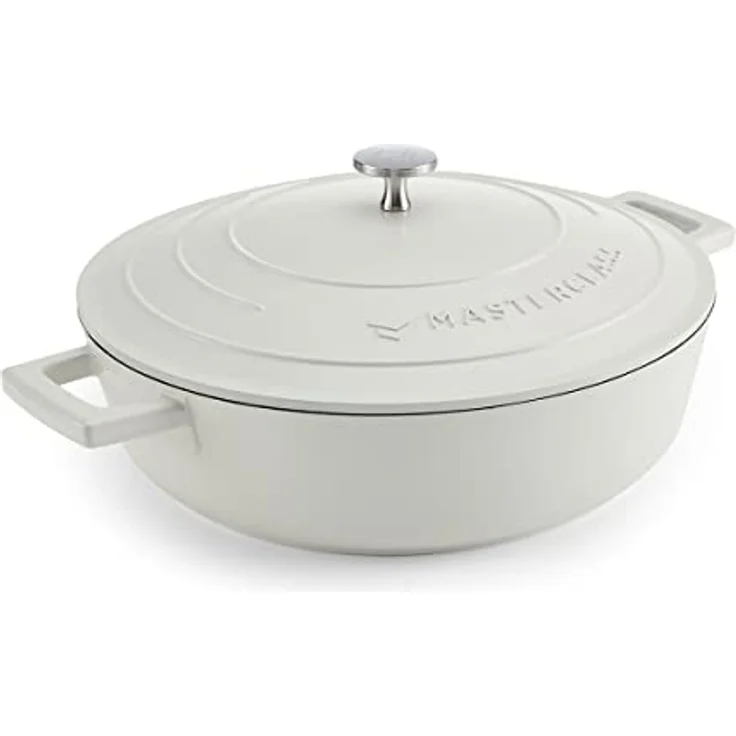MasterClass Flache Auflaufform mit Deckel 4L/28 cm, leichter Aluminiumguss, induktions- und backofenfest, creme – Bild 1