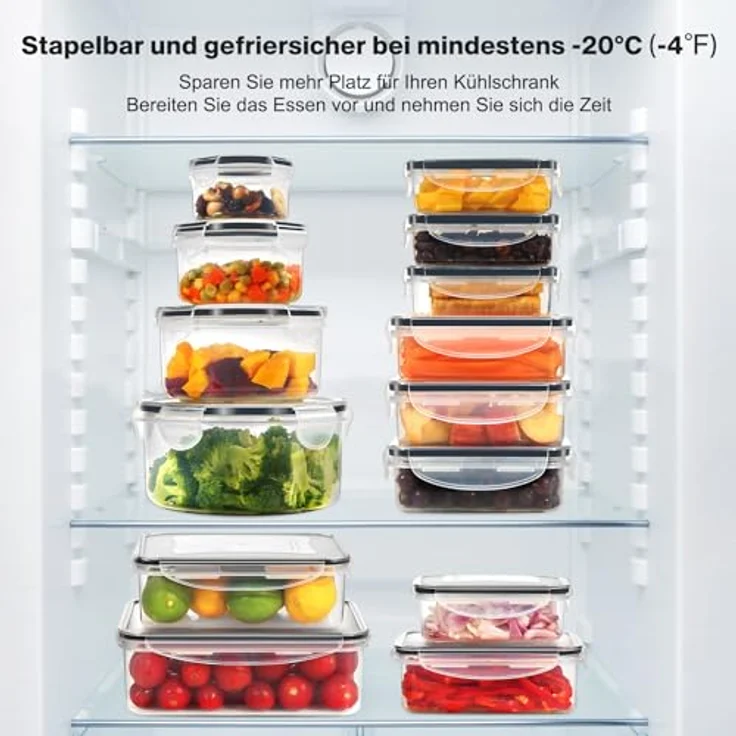 YASHE Frischhaltedosen, 50er Set (25 Behälter + 25 Deckel), luftdicht, BPA-frei, rot, mikrowellen- und gefriersicher, stapelbar – Bild 5