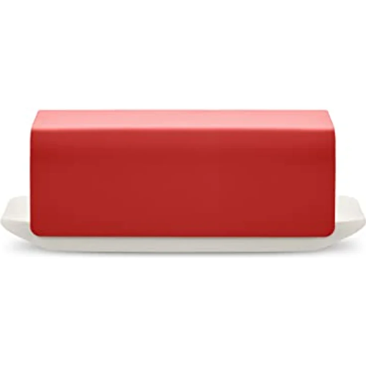 Alessi Mattina BG04 R - Design-Butterdose aus Porzellan mit Deckel aus Edelstahl 18/10, mit Epoxidharz Gefärbt, Rot – Bild 1