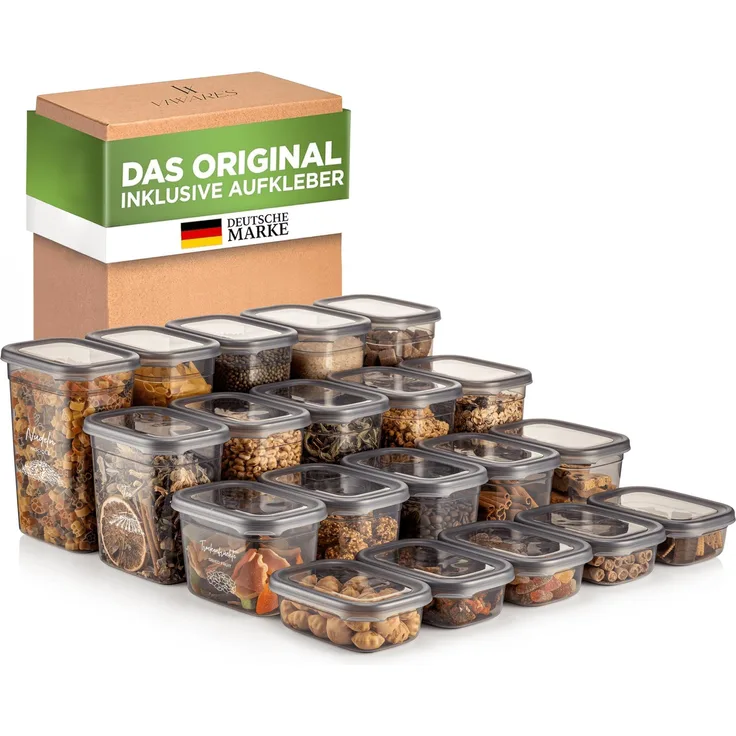 Viwares luftdichte Vorratsdosen 20er Set, BPA-frei, stapelbare Container mit Etiketten für Müsli, Mehl & Zucker, durchsichtiges Design, spülmaschinengeeignet