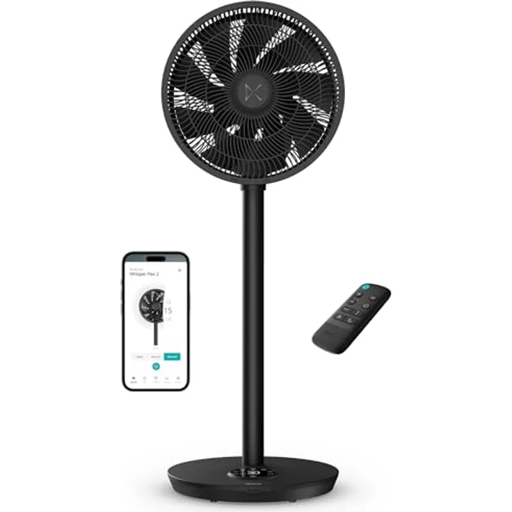 Duux Whisper Flex 2, Smart Ventilator mit 30 Geschwindigkeitsstufen, flüsterleise 13 dB, höhenverstellbar (54–92 cm), Nachtmodus & Timer, ab 2W, Schwarz – Bild 1