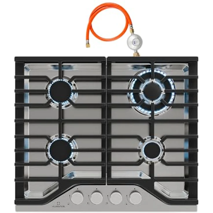 Klarstein Turbocast Gaskochfeld - 4-Brenner Edelstahl, 3,4 kW Wokbrenner, Gusseiserne Halter, Elektrische Zündung, Sicherheitsabschaltung, LPG-Umrüstsatz, Gasherd Für Flexibles Kochen – Bild 1