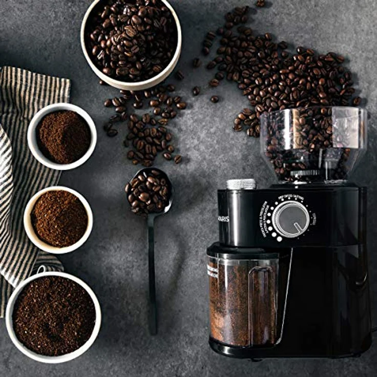 Navaris Kaffeemühle, elektrische Kaffeemühle mit Edelstahl Scheibenmahlwerk - 200W - für bis zu 14 Tassen Kaffee - 18 Mahlgrade - Kaffee Mühle – Bild 2