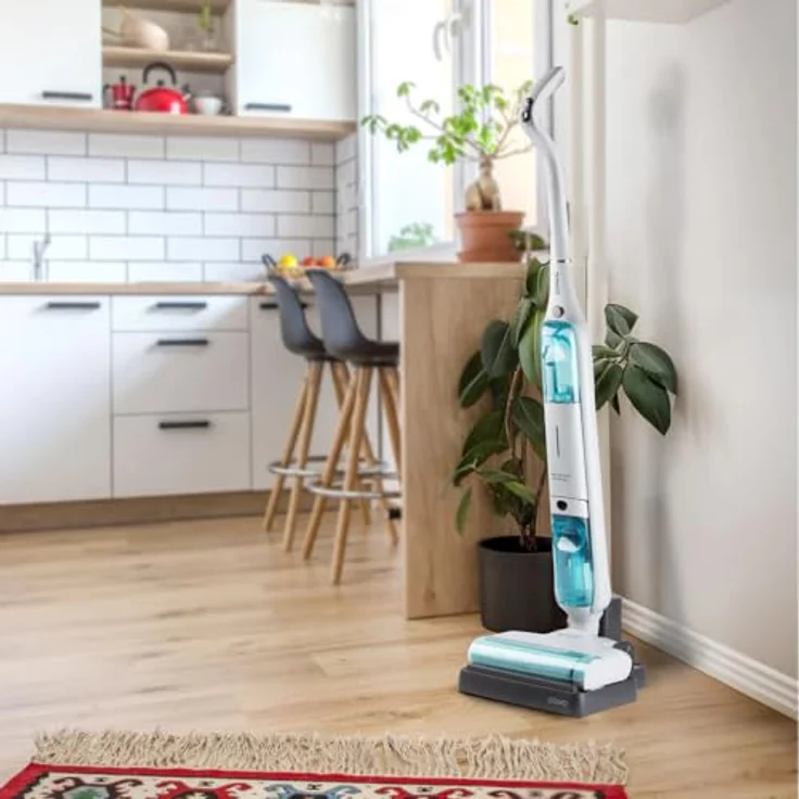 Domo DO253SW, Akku-Stabstaubsauger in Weiß und Blau, 120 W, 0,45 l Tank, schnurloses Wischen und Saugen, Selbstreinigungsfunktion – Bild 4