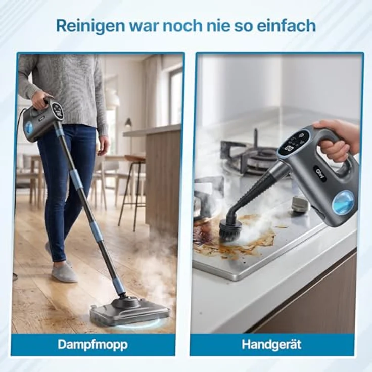 Olvy Multifunktionaler Dampfreiniger 2-in-1, chemiefreie Tiefenreinigung mit 12 Zubehörteilen, regulierbare Dampfstufen, 5 m Kabel – Bild 3