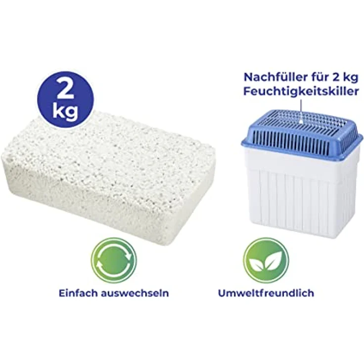 WENKO Nachfüllpack für Feuchtigkeitskiller 2kg, Granulatblock für Raumentfeuchter, fasst bis zu 2,8 l Feuchtigkeit, laborgeprüft, reduziert Schimmel & Gerüche, Weiß – Bild 3