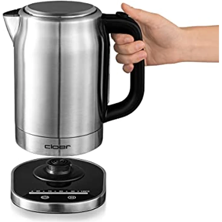 Cloer 4459 Touch-Wasserkocher, Basisstation mit Glasoberfläche - LED-Anzeige, 1,7 L, Edelstahl – Bild 3