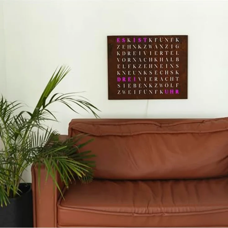 build-yours WordClock Jupiter Rost Optik LED Wortuhr - Modernes Design im Industrial Stil, WLAN-fähig, 16 Millionen Farbtöne, Micro-USB-Anschluss – Bild 4