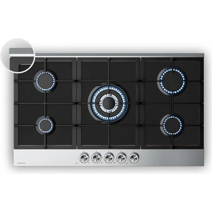 Klarstein Verosteel Gaskochfeld, 90cm 5-Brenner Kochfeld, Glas & Edelstahl, 10400W, Flüssiggas/Erdgas, elektrische Zündung, Flammenausfallschutz – Bild 1