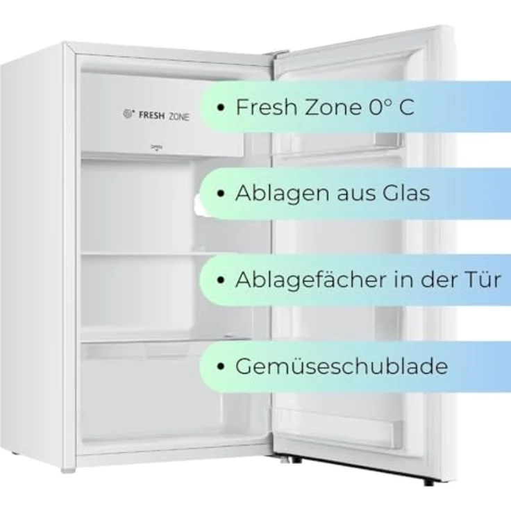 YUNA Kühlschrank SINAIDA E mit Fresh Zone/ 94L Nutzinhalt/Vollraumkühlschrank/ 84 cm hoch/ 86 kWh/Jahr/Türanschlag wechselbar/Leiser Betrieb 36 dB/Weiß – Bild 2