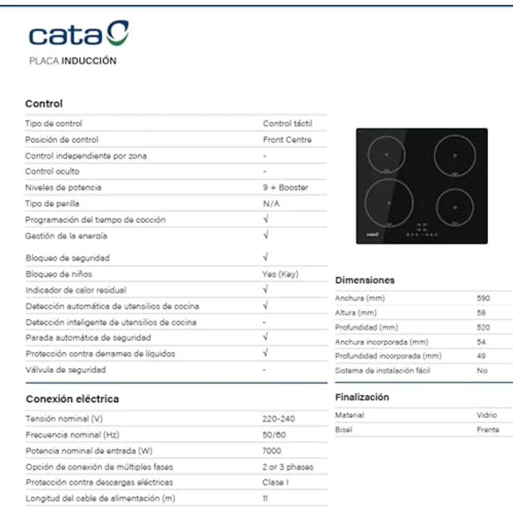 CATA IB-6324E2 Induktionskochfeld, 4 Kochbereiche, Touch-Steuerung, einstellbare Leistung, Sicherheitsverriegelung, Timer, Schwarz – Bild 2