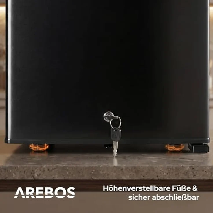Arebos Getränkekühlschrank AR-HE-MKS40, 40L, kompakt, 3-Stufen Thermostat, abschließbar, schwarze Front, leiser Betrieb – Bild 7
