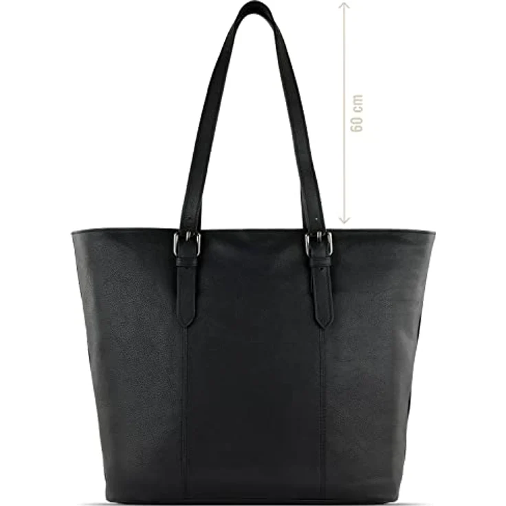 Bugatti Bella Shopper, geräumige Einkaufstasche aus Rindleder mit gepolstertem Laptopfach, schwarz – Bild 3