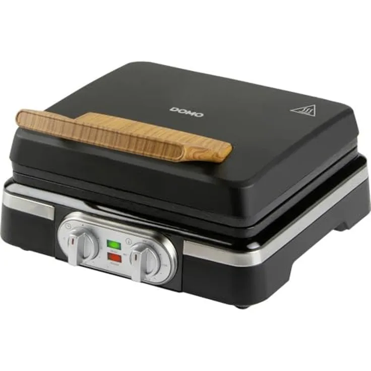 DOMO WAFFELEISEN Inky Black, Waffeleisen mit tiefem Relief, Timer, Temperaturregler, PFAS-freier Antihaftbeschichtung, Schwarz