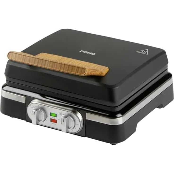 DOMO WAFFELEISEN Inky Black, Waffeleisen mit tiefem Relief, Timer, Temperaturregler, PFAS-freier Antihaftbeschichtung, Schwarz