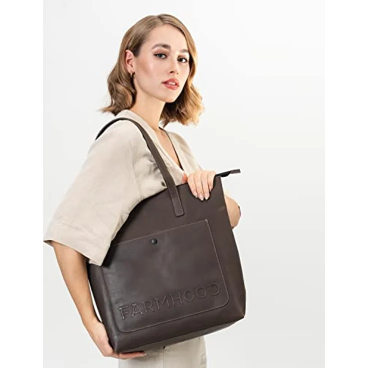 Farmhood Shopper Nashville, Leder mit Innenausstattung, zwei Steckfächern und Reißverschlussfach, braun – Bild 3