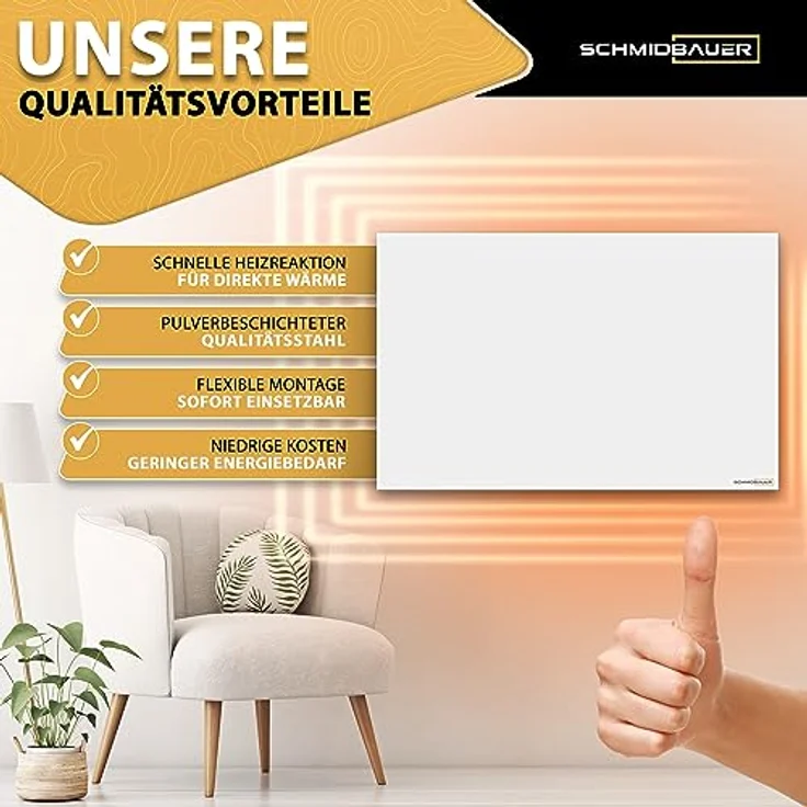 Schmidbauer Infrarotheizung Concept 550 Watt - deutsche Qualitätsmarke - Überhitzungsschutz - Wand/Deckenhalterung – Bild 2