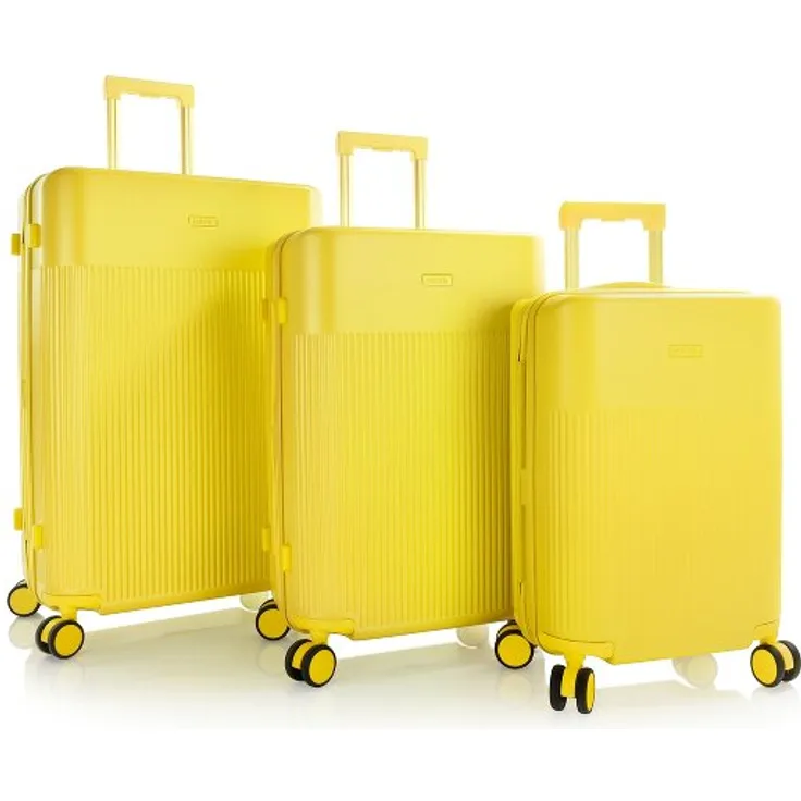 Heys HiLite Kofferset 3-teilig, 4 Rollen, Dehnfalte, gelb, 100% Polycarbonat, 49 cm x 30 cm x 74 cm