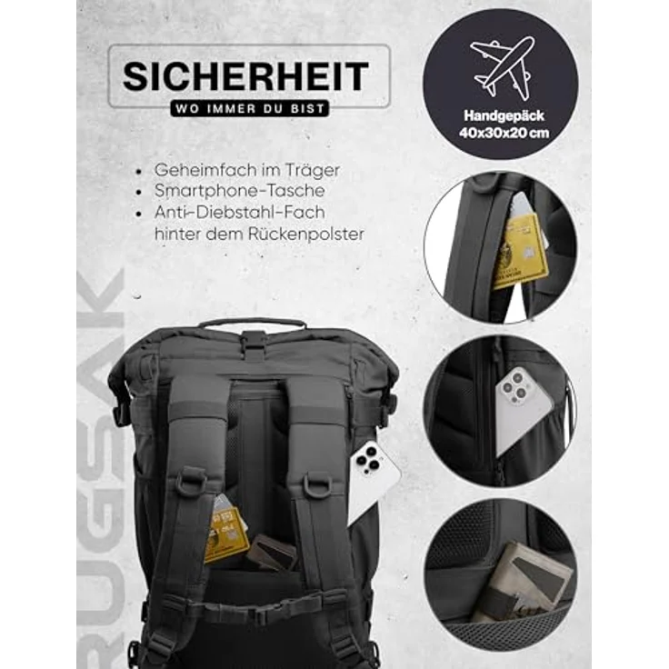 RUGSAK Explorer Reiserucksack Phantom Black – 18-Zoll Laptopfach, Handgepäck, Ergonomisch, Wasserabweisend, Alltag, Reise & Outdoor – Bild 5