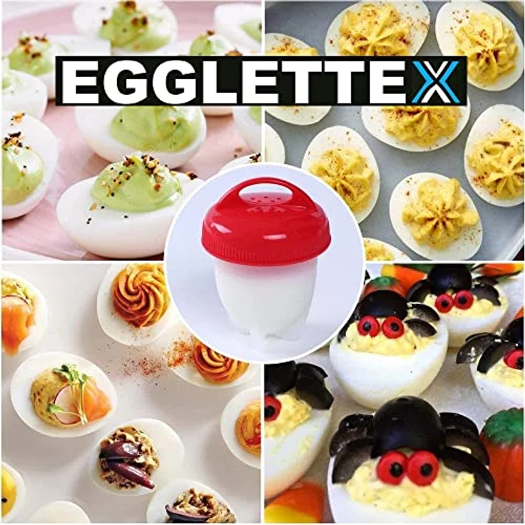 MAVURA EGGLETTEX Eierkocher ohne Schale [6er Set], Silikon Egglettes in Weiß/Rot, Anti-Haft Beschichtung, lebensmittelechtes Material – Bild 6