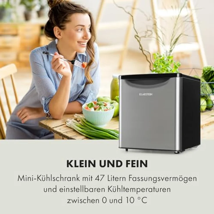 Klarstein Yummy - Minikühlschrank mit Gefrierfach, 47 L, leise (41 dB), schwarz/silber – Bild 2