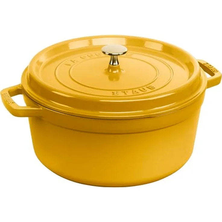 STAUB Gusseisen Bräter/Cocotte, Rund 26 cm, 5,25 L, Aromaregen Funktion, Made in France, Citron, Gelb