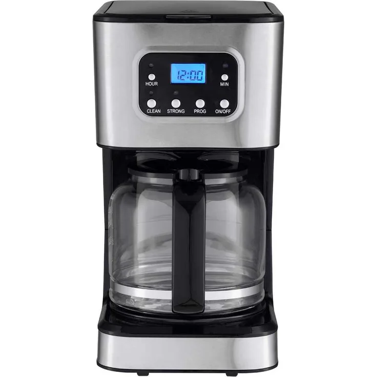 Sogo CAF-SS-5671, Filterkaffeemaschine mit 1,5 l Fassungsvermögen, 950 W, LCD-Display und drei Kaffeestärkeneinstellungen, Schwarz/Edelstahl