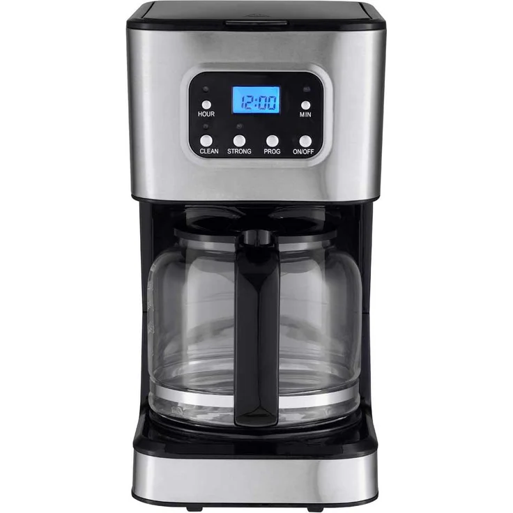 Sogo CAF-SS-5671, Filterkaffeemaschine mit 1,5 l Fassungsvermögen, 950 W, LCD-Display und drei Kaffeestärkeneinstellungen, Schwarz/Edelstahl