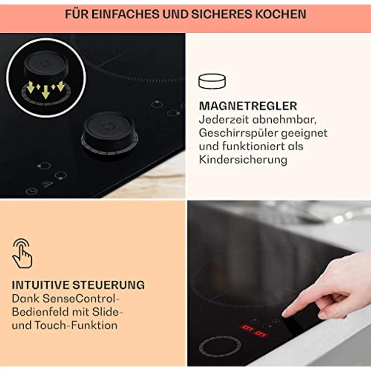 Klarstein Induktionskochfeld 4 Platten, Einbau-Induktionskochfeld mit 4 Kochfelder, 7000 Watt Induktionskochfeld, Herd mit Touch-Control & Timer, Glaskeramikkochfeld mit Abnehmbarem Magnetregler – Bild 4