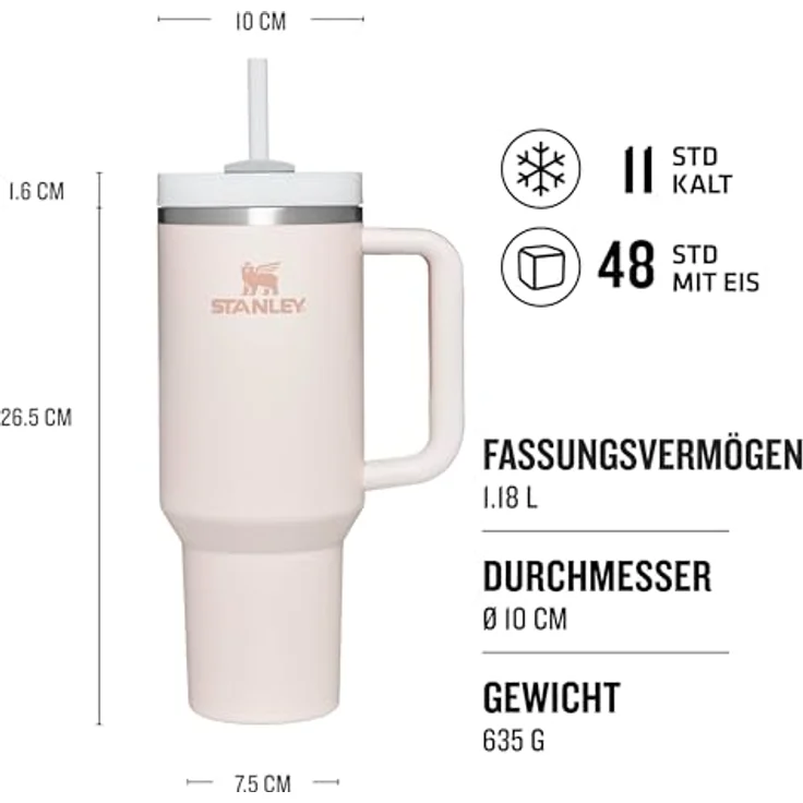 STANLEY Stanley Quencher H2.0 FlowState Trinkflasche mit Strohhalm 1.18L - Thermobecher Kühlt 11 Stunden - 48 Stunden Eisgekühlt - Spülmaschinenfest - Thermosflasche BPA Frei - Kaffeebecher To Go - Rose – Bild 2
