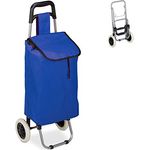Relaxdays Einkaufstrolley, klappbar, 25 L Einkaufstasche mit Rollen, bis 10kg belastbar, HBT 91 x 40 x 30 cm, dunkelblau