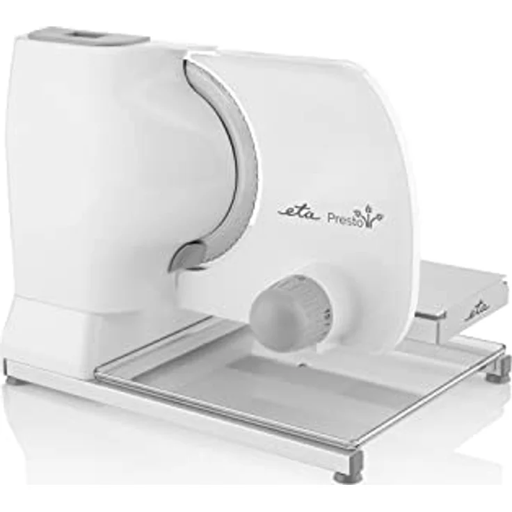 Eta PRESTO 209490000 Allesschneider, 150W, Schnittstärke 15 mm, Wellenschliffmesser, inkl. Restehalter, weiß – Bild 2