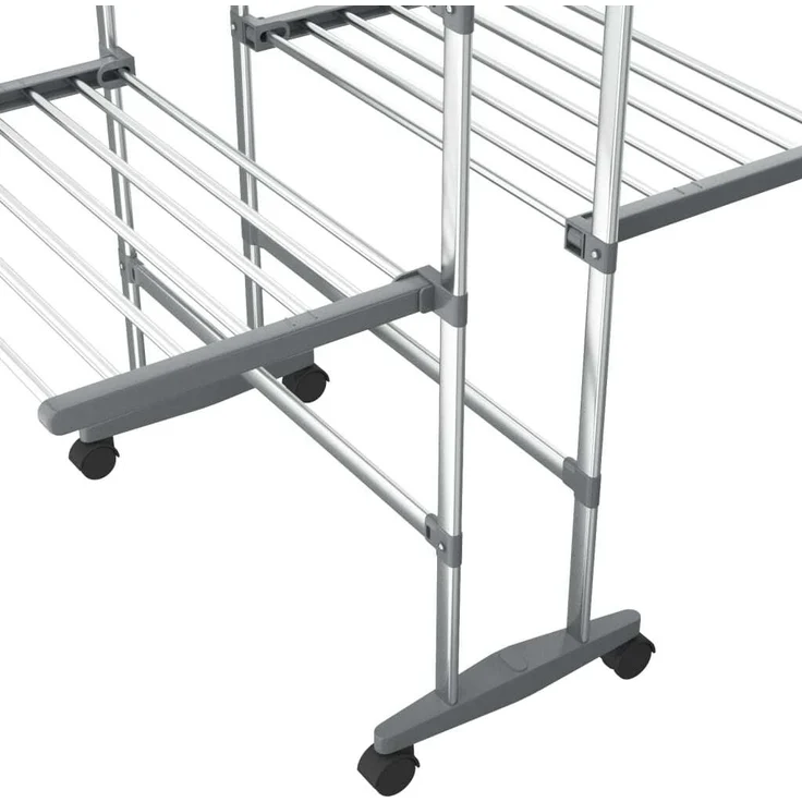 vidaXL Wäscheständer 2 Etagen mit Rollen Silbern 60x70x106 cm - Faltbares Design, stabiler Aluminiumrahmen, 4 Rollen