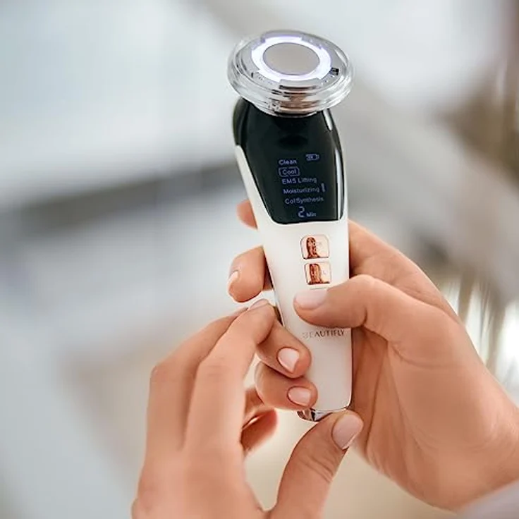 Beautifly Elektrische Gesichtsreinigungsbürste B-GLOSSY-PRO 8in1 Mesotherapie nadellos Gelb, Blau, Rot - Ultraschall-Reinigung, EMS-Gesichtsstraffung, Kollagensynthese - Preisvergleich – Bild 4