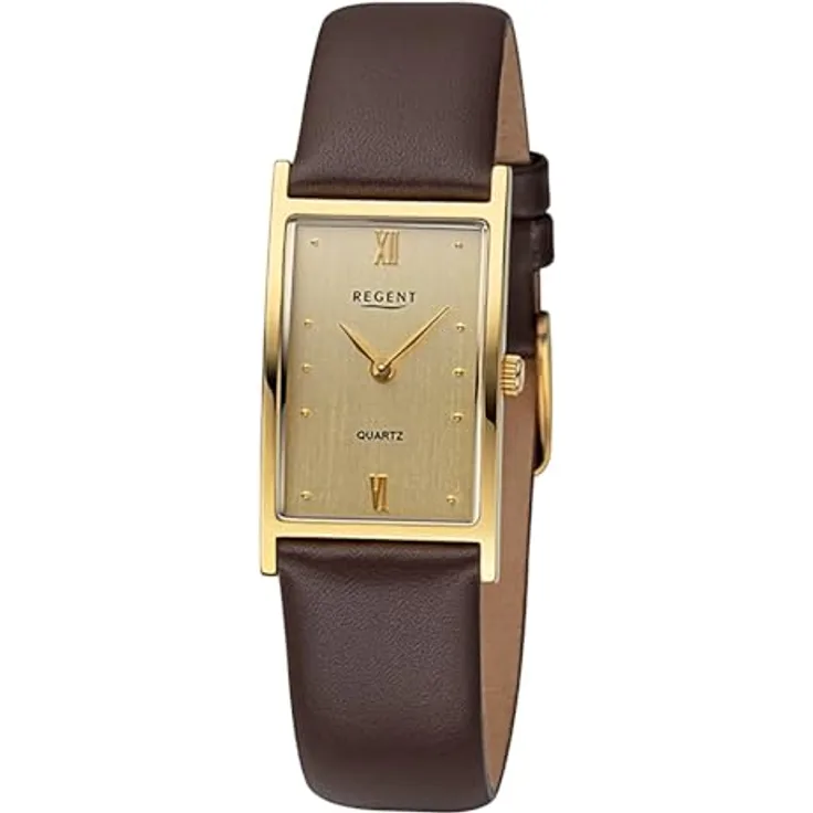 Regent Damen Analog Uhr 12090364, braunes Lederarmband, 21 mm Gehäusedurchmesser, wasserdicht bis 5 bar