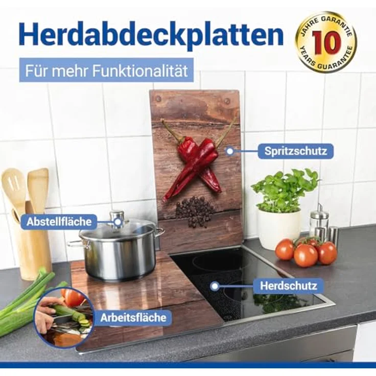 Allstar Glasabdeckplatten Pepper - 2er Set, Kochplattenabdeckung für Glaskeramik-Kochfelder, Gehärtetes Glas, 30 x 0,8 x 52 cm, mehrfarbig – Bild 4