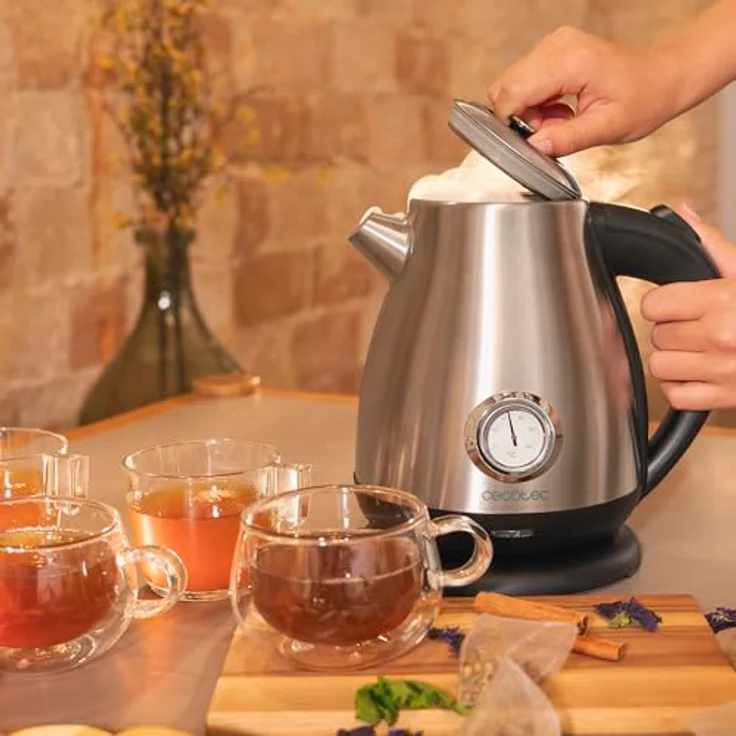 Cecotec Wasserkocher Thermosense 620 Retro Steel, 1,7L, 2200W, Edelstahl 18/10, Analoges Thermometer, Antikalkfilter, kabellos, 360° Basis, Doppelsicherheit – Bild 3