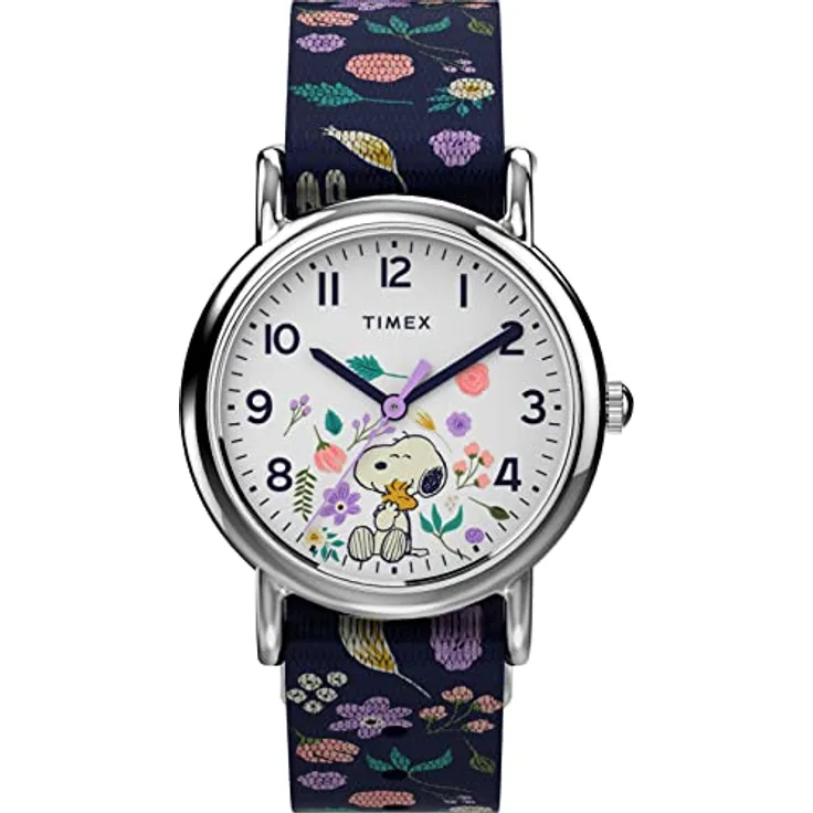 Timex Casual Watch TW2V45900, Analoguhr mit 31 mm silbernem Gehäuse und blauem Textilband, Indiglo Licht, wasserdicht bis 3 bar