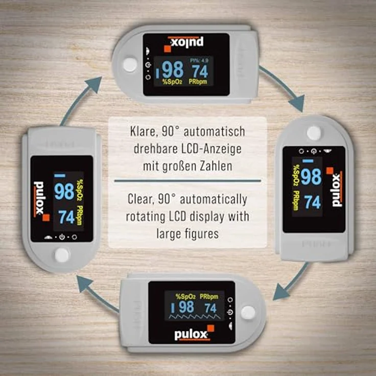 PULOX Pulsoximeter PO-200 Solo in Grau - Messung von SpO₂, Puls und PI - Klarer LCD-Anzeige, Farbdisplay und One-Touch Bedienung – Bild 3