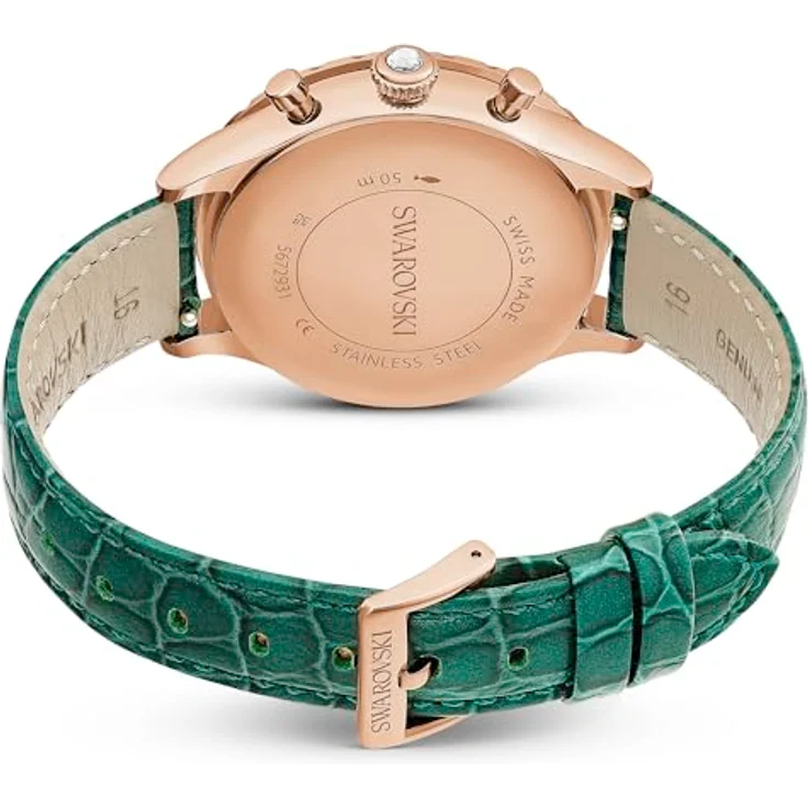 Swarovski Octea Chrono Uhr, Schweizer Produktion, Lederarmband, Grün, Roségoldfarbenes Finish – Bild 3