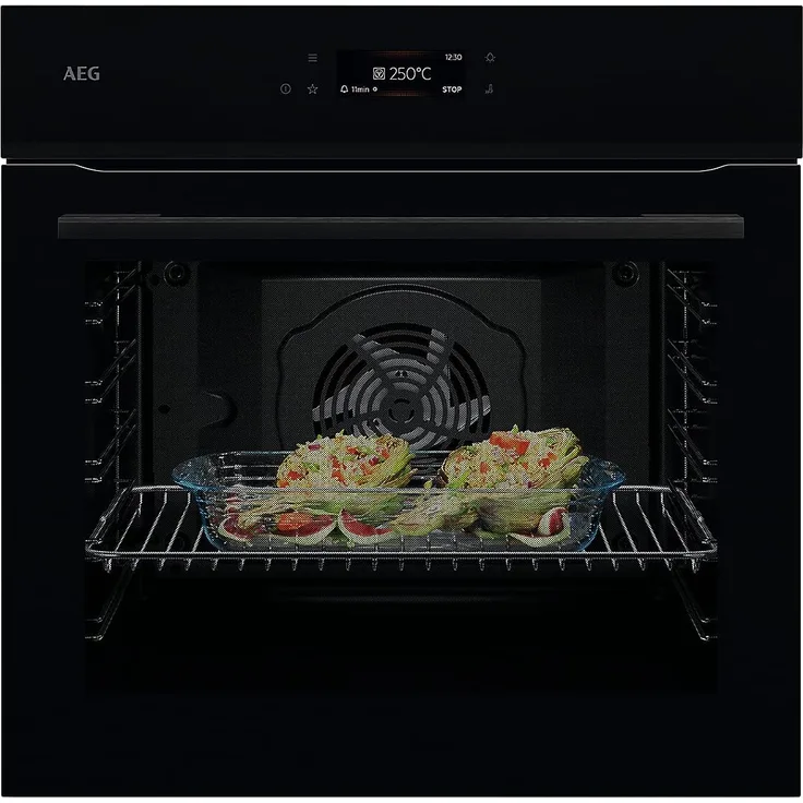 AEG NBE7P60SB MealAssist Pyrolyse Backofen, Schwarz, Multifunktionsgerät mit 72 Liter Garraum und EXCite Full Touch-Display