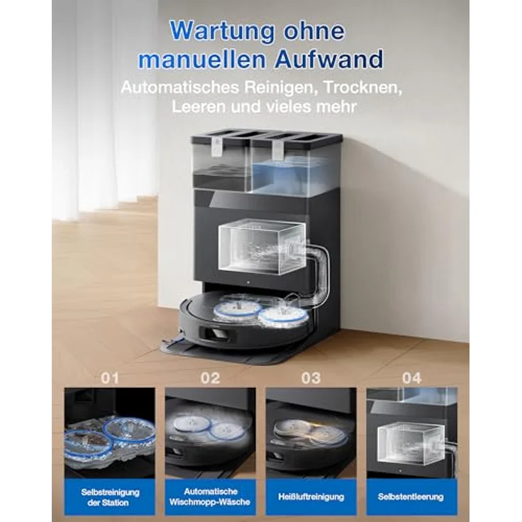 ECOVACS DEEBOT T30e Omni, Staubsauger Roboter mit Wischfunktion, 25.000 Pa Saugkraft, ZeroTangle 3.0, 75°C Moppwäsche, Schwarz – Bild 4