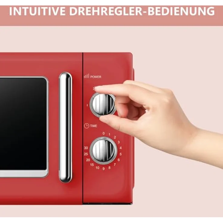 Silva MW-R 25.3, Retro Mikrowelle mit 700 W und 20 L Garraum, rot, mit 6 Leistungsstufen und 30-Minuten-Timer – Bild 8