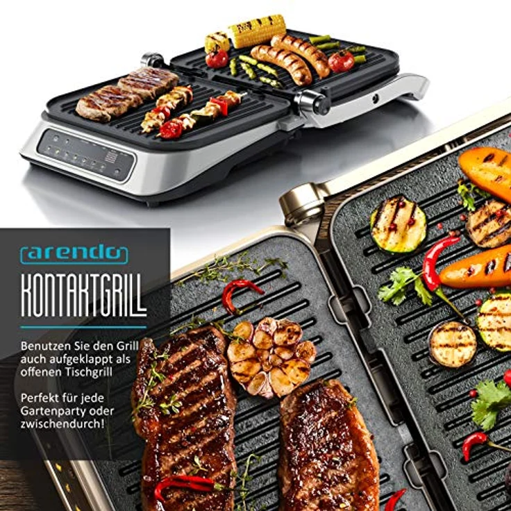 Arendo Kontaktgrill - Elektrogrill mit Digitalsteuerung 1900 W - elektrischer Tischgrill Sandwichmaker - 7 Programme - antihaft beschichtetes Edelstahl - abnehmbare Platten Abtropfschale - GS – Bild 7