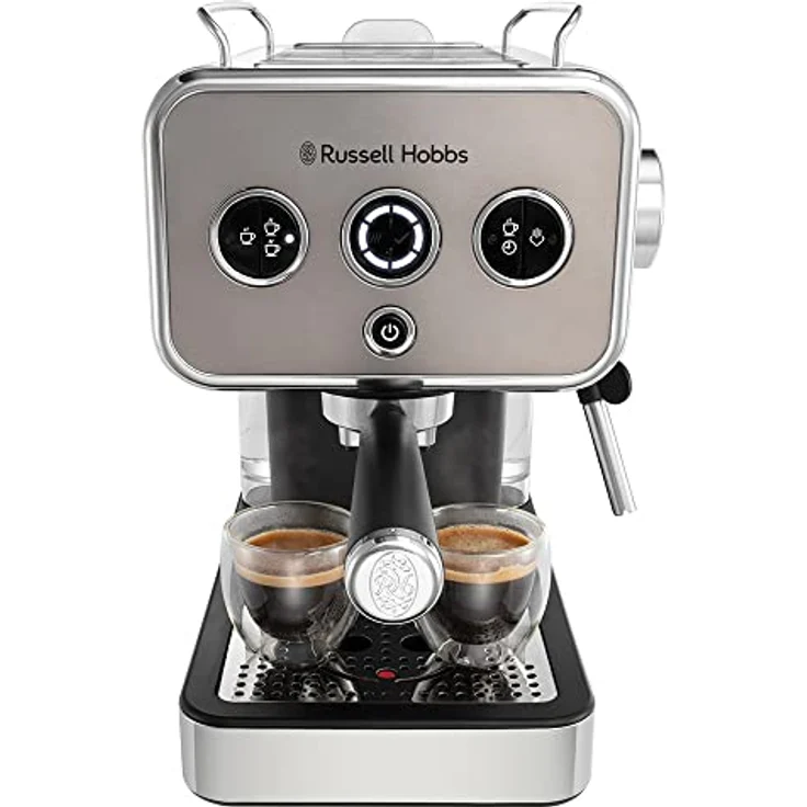 Russell Hobbs Espressomaschine [Siebträgermaschine] Distinction Edelstahl Titanium (15 Bar, Einsatz 1&2 Tassen, ESE Pads, autom.Dosieren & man.Option, Dampfdüse f Heißwasser & Milchschaum) 26452-56 – Bild 1