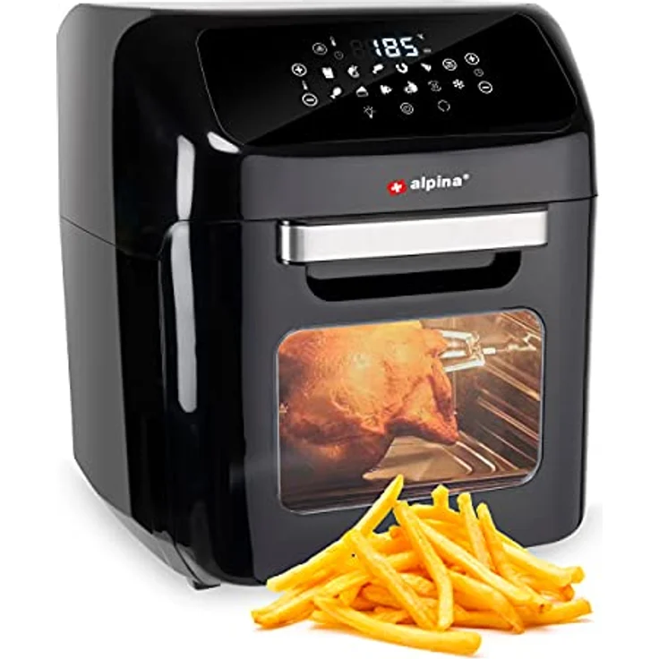 alpina Heißluftofen und Heißluftfritteuse - Airfryer - Digitale Zeit- und Temperaturkontrolle - 1800 Watt - 12 Liter - Schwarz – Bild 1