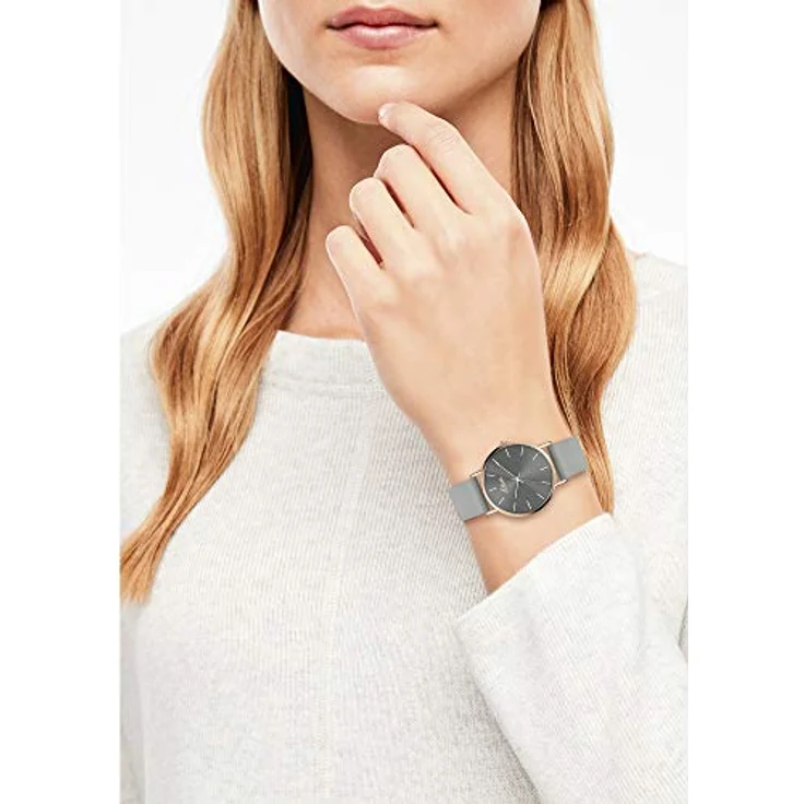 s.Oliver Damen Analog Quarz Armbanduhr SO-4186-PQ, 36 mm Metallgehäuse, graues Silikonarmband, kratzunempfindliches Mineralglas, Wasserdichtigkeit bis 3 ATM – Bild 5