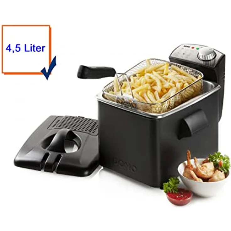 Domo DO1014FR Fritteuse, mit Öl, 3200 Watt, 4,5 Liter, Thermostat, bis 190 °C, schwarz – Bild 3